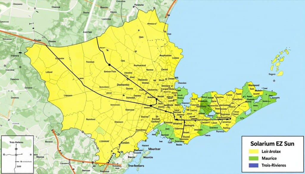 Carte de la zone de service Solarium EZ Sun couvrant région de Québec