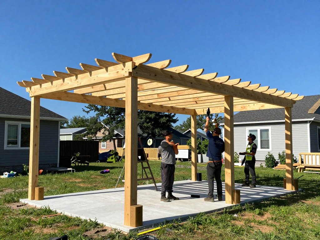 Installation de pergola bioclimatique en été au Québec