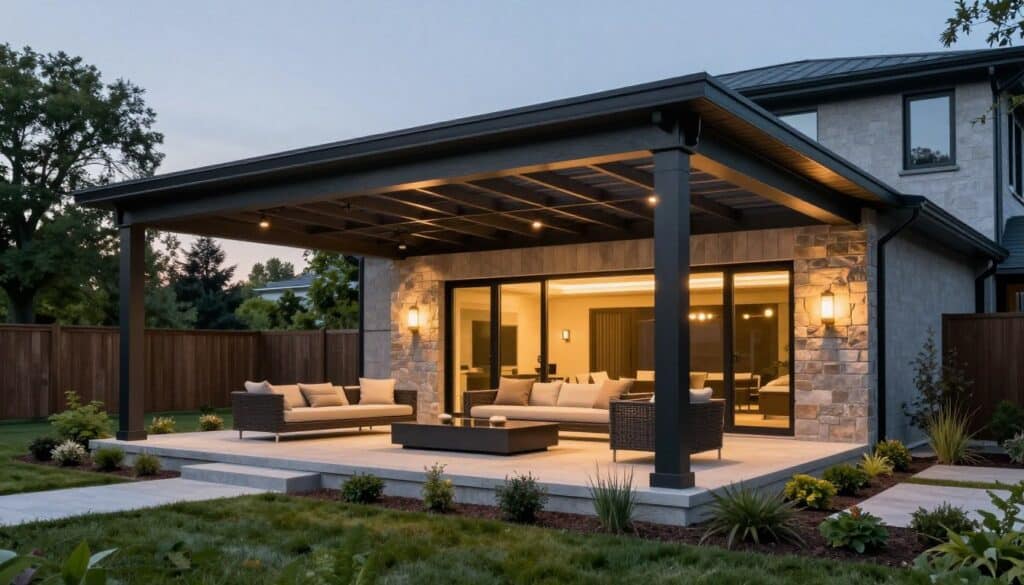 Pergola bioclimatique haut de gamme installée dans propriété luxueuse québécoise