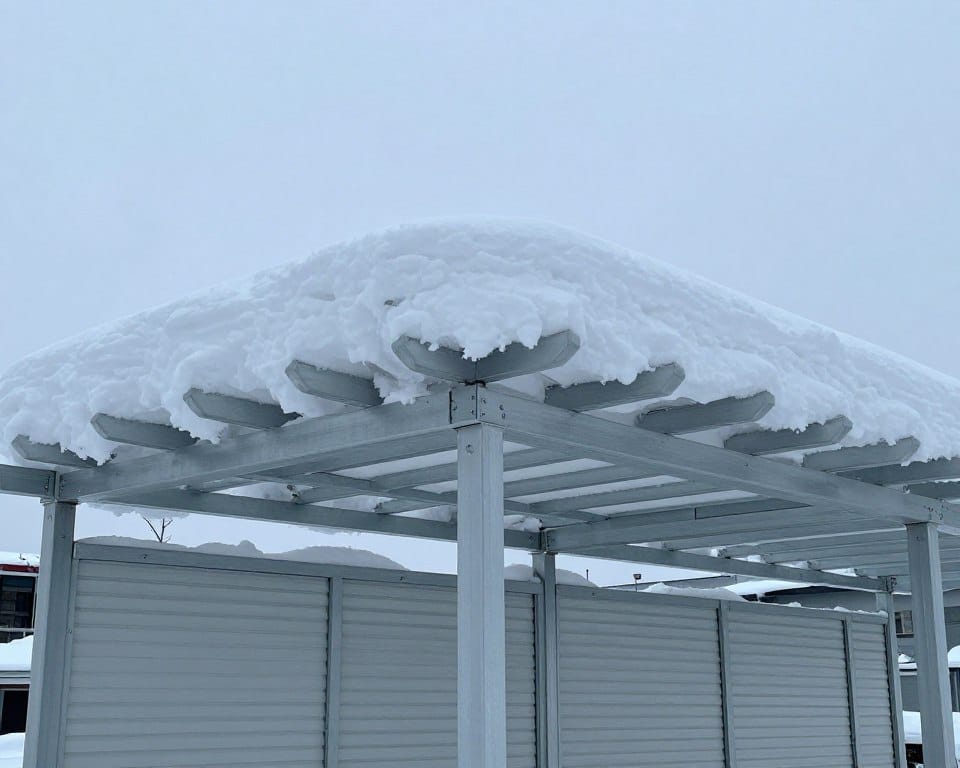 Pergola bioclimatique supportant accumulation importante de neige en hiver