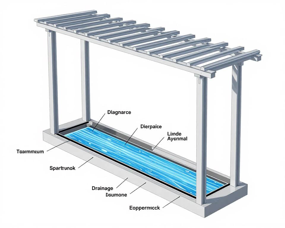 Schéma du système de drainage intégré dans les poteaux d'aluminium