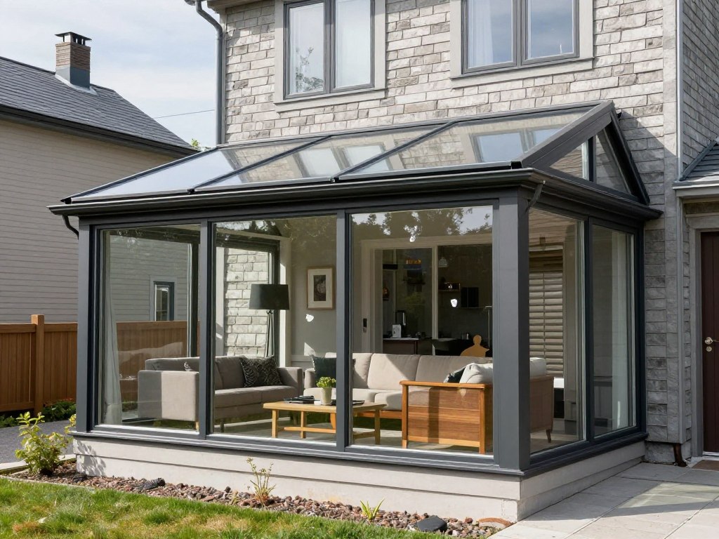 Solarium trois saisons vitré attaché à une résidence québécoise