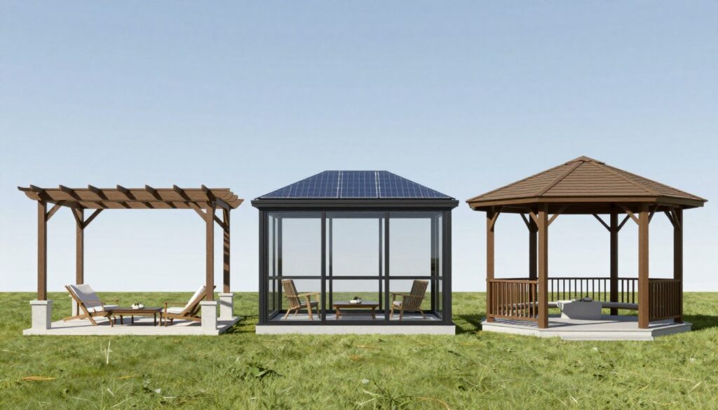 Trois types de structures extérieures côte à côte montrant les différences de design